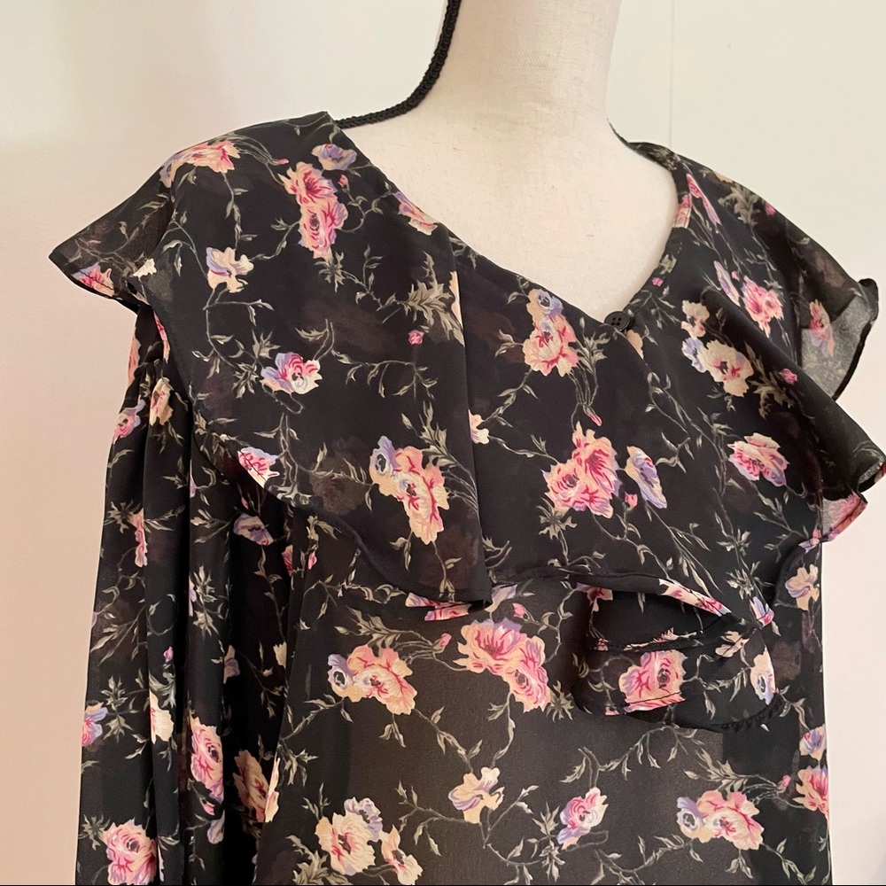 Vintage 90s Floral Bertha Collar Boho Peasant Blouse - Picture 3 of 7